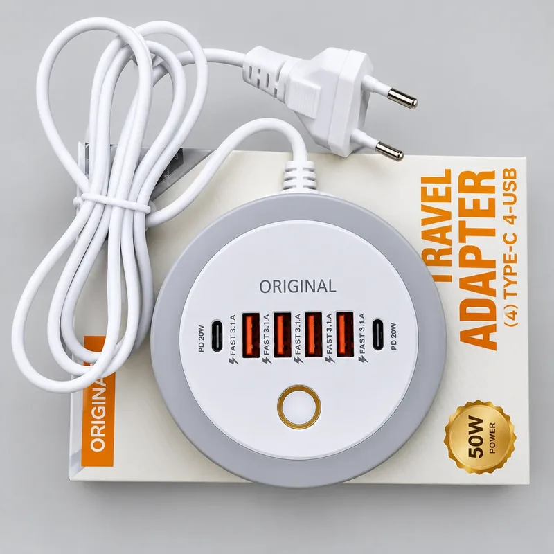 Travel Adapter, 50W, 2-TYPE-C, 4-USB