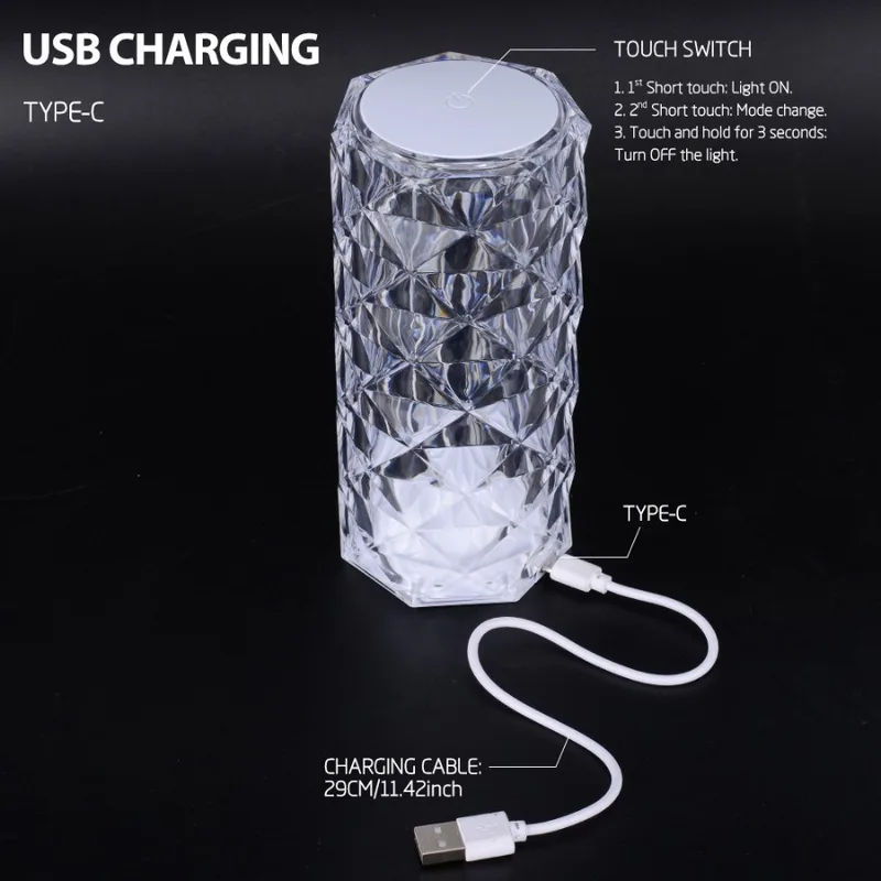 Crystal Diamond Rose Lamp