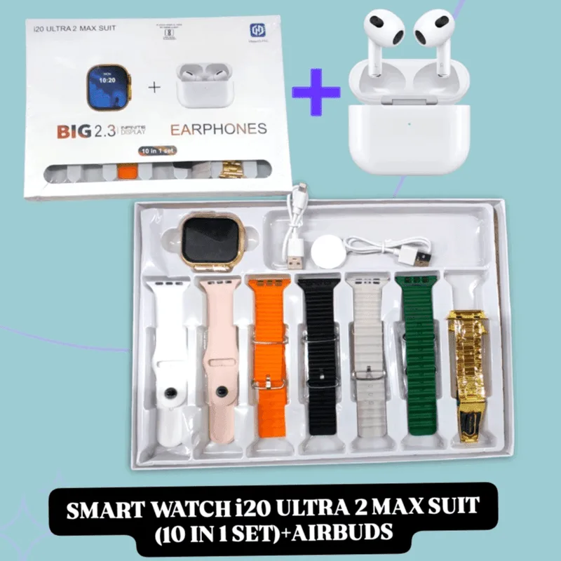 Smart watch i20 Ultra 2 Max Suit (10 in 1set)+Airbuds