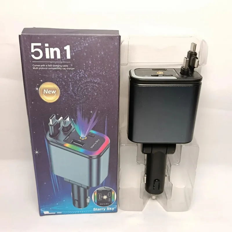 5 In 1 Car Mobile Charger With Ambient Light